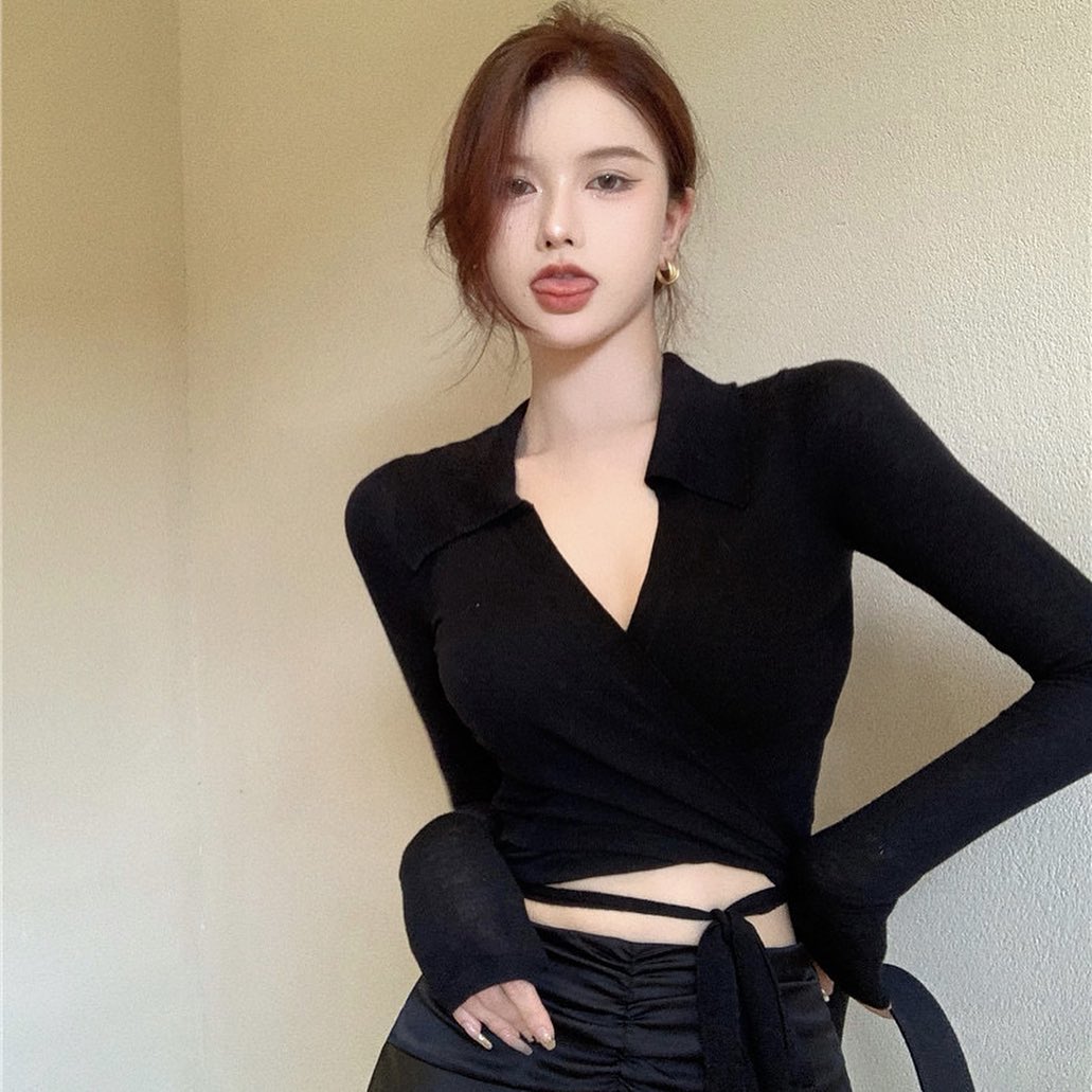 Wrap over long sleeve top