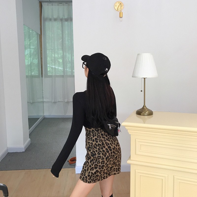 Leopard design high waist skirt