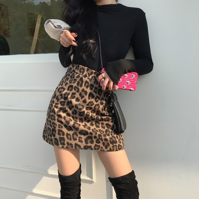 Leopard design high waist skirt