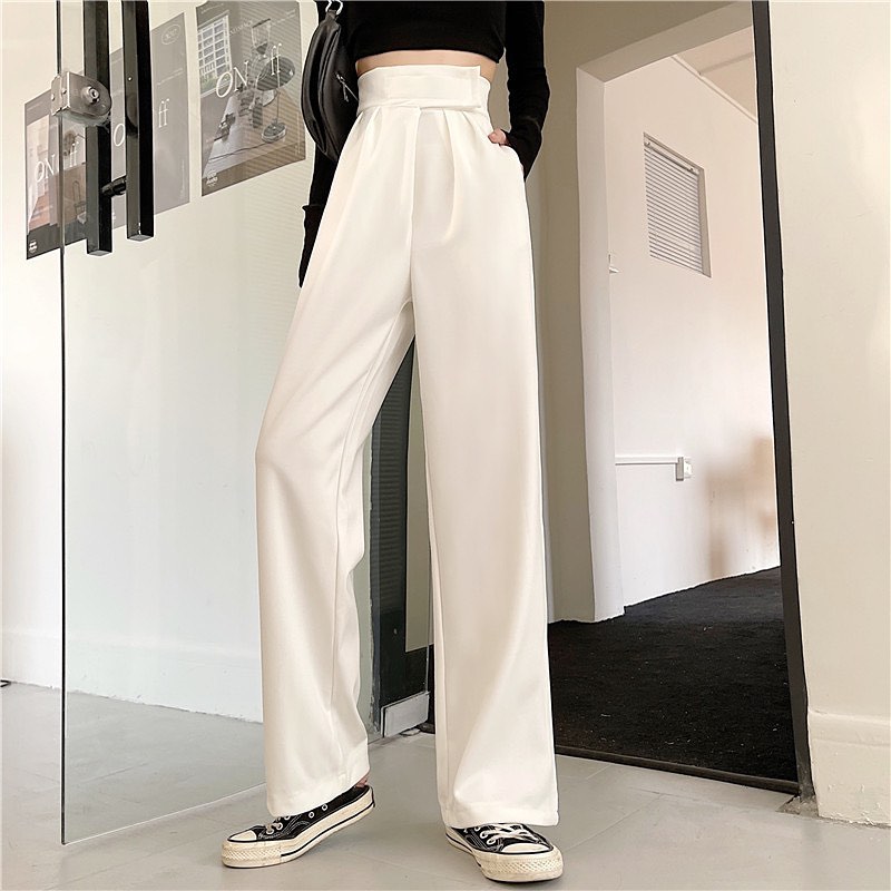 High waist straight long pants