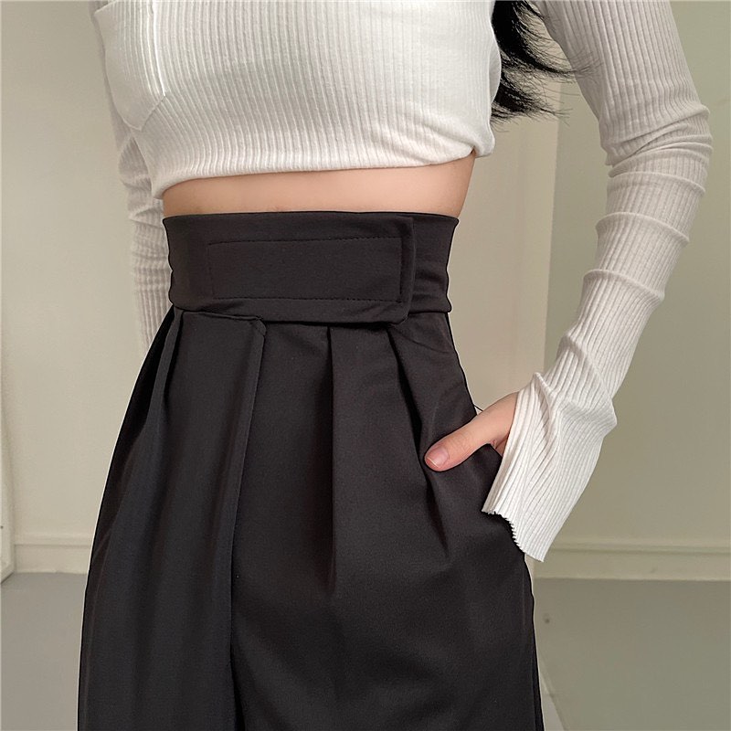 High waist straight long pants