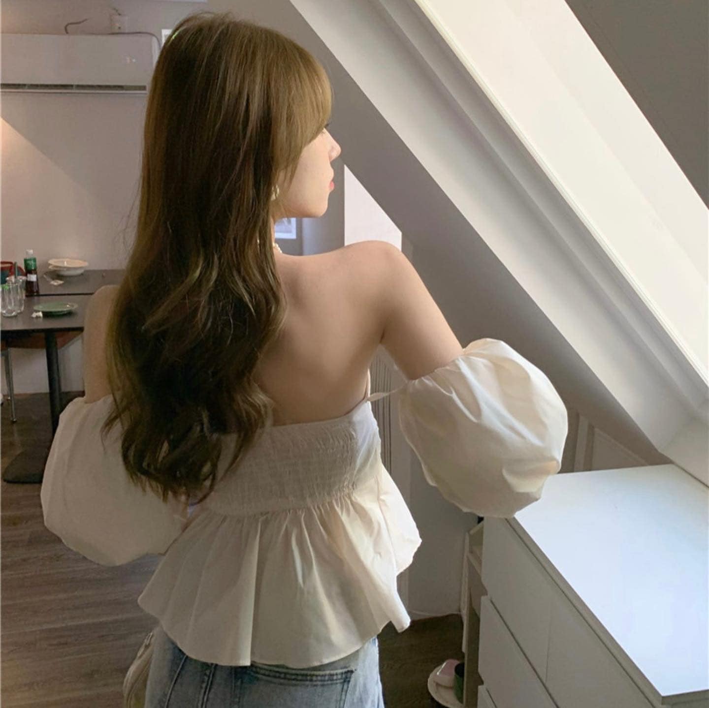 Off Shoulder Puffy Blouse