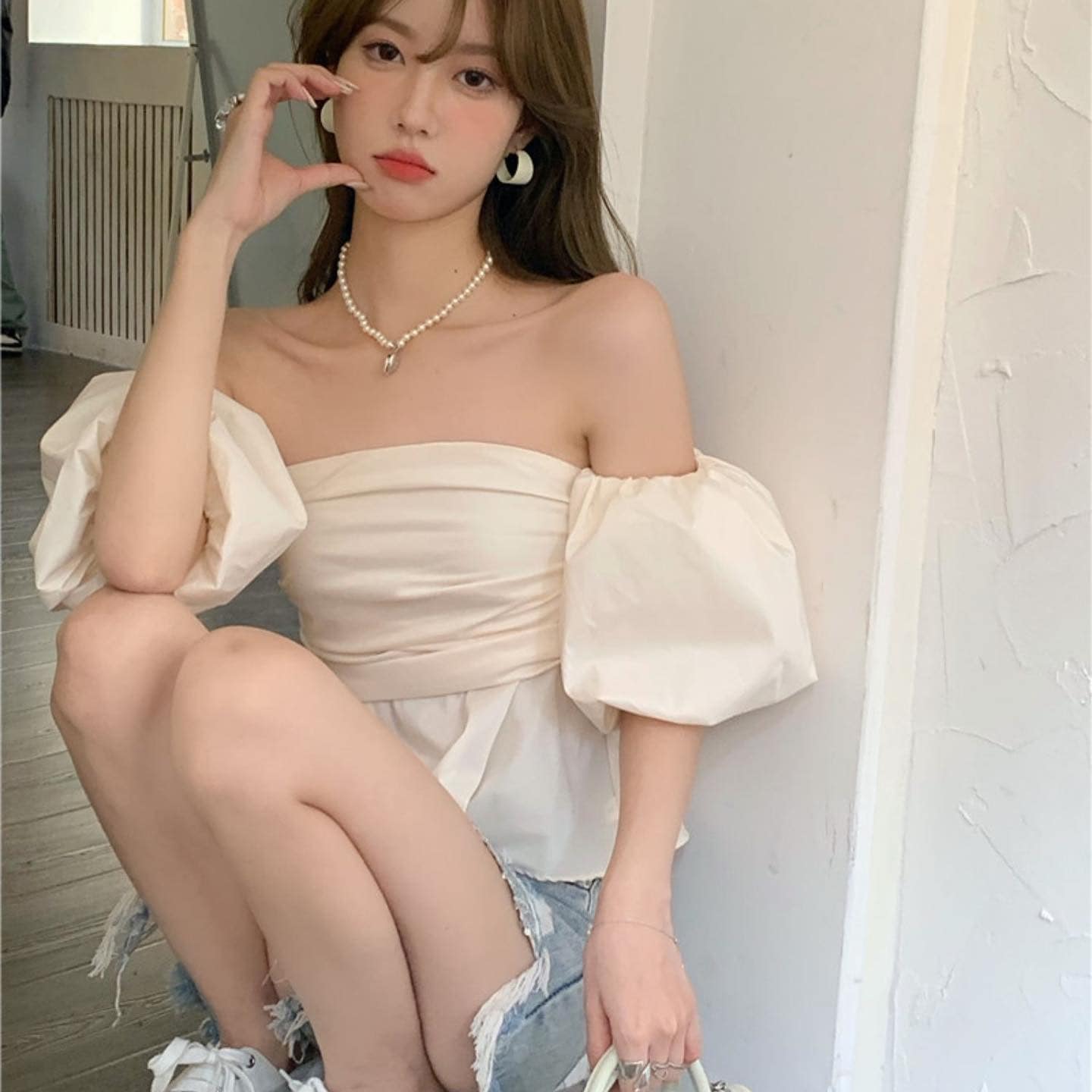 Off Shoulder Puffy Blouse