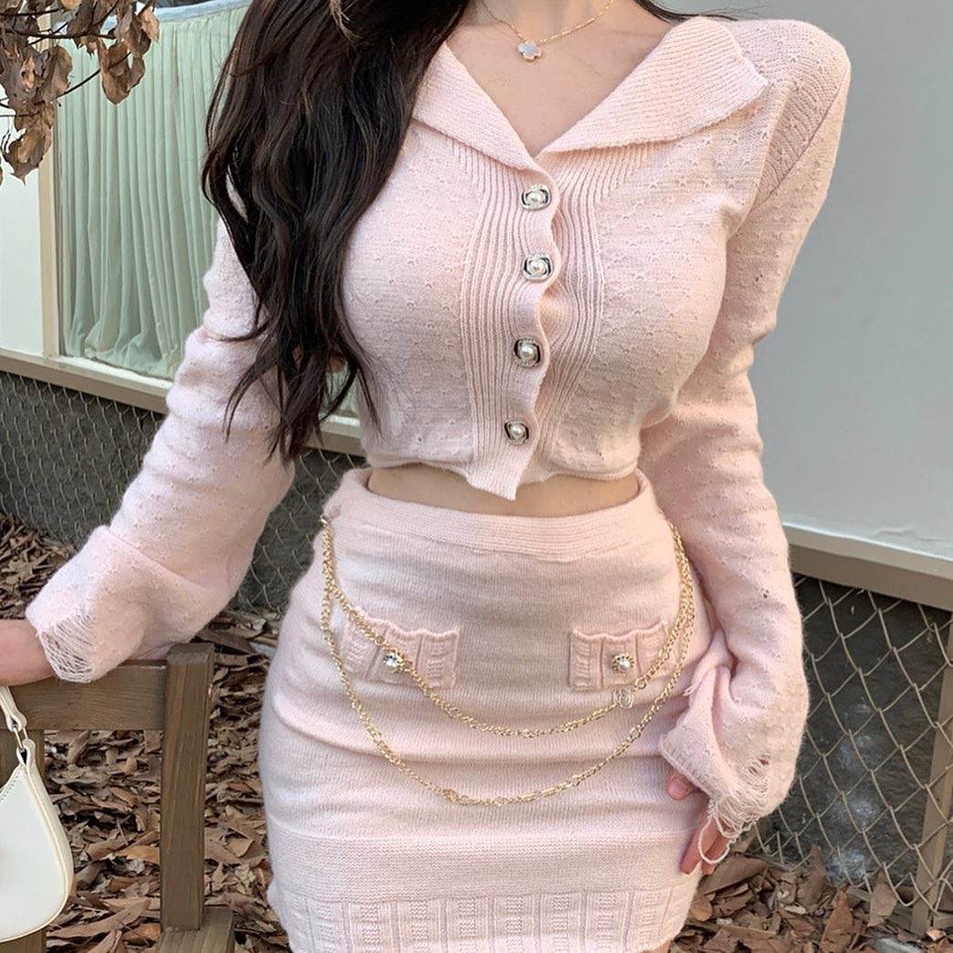 Knitted Blouse & Skirt Set Wear