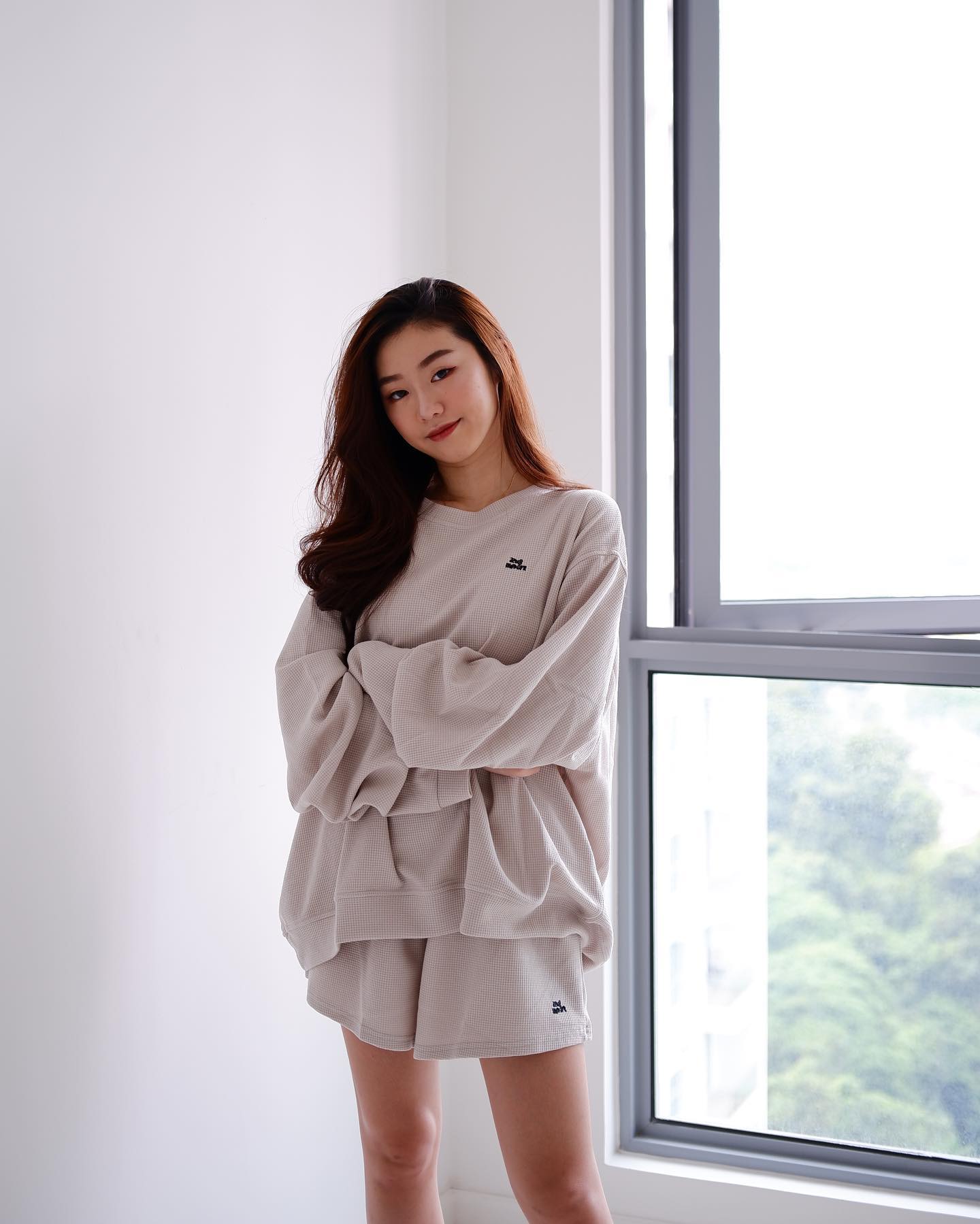 Waffle Long Sleeve Sweater & Shorts Set