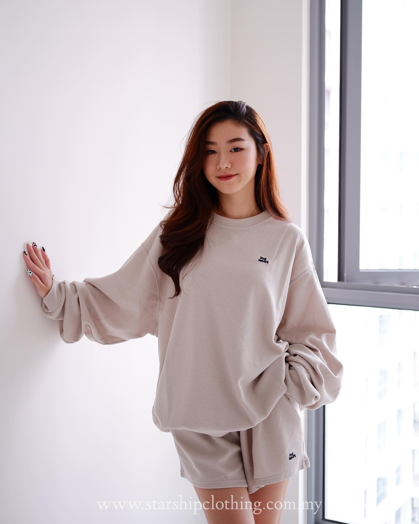 Waffle Long Sleeve Sweater & Shorts Set