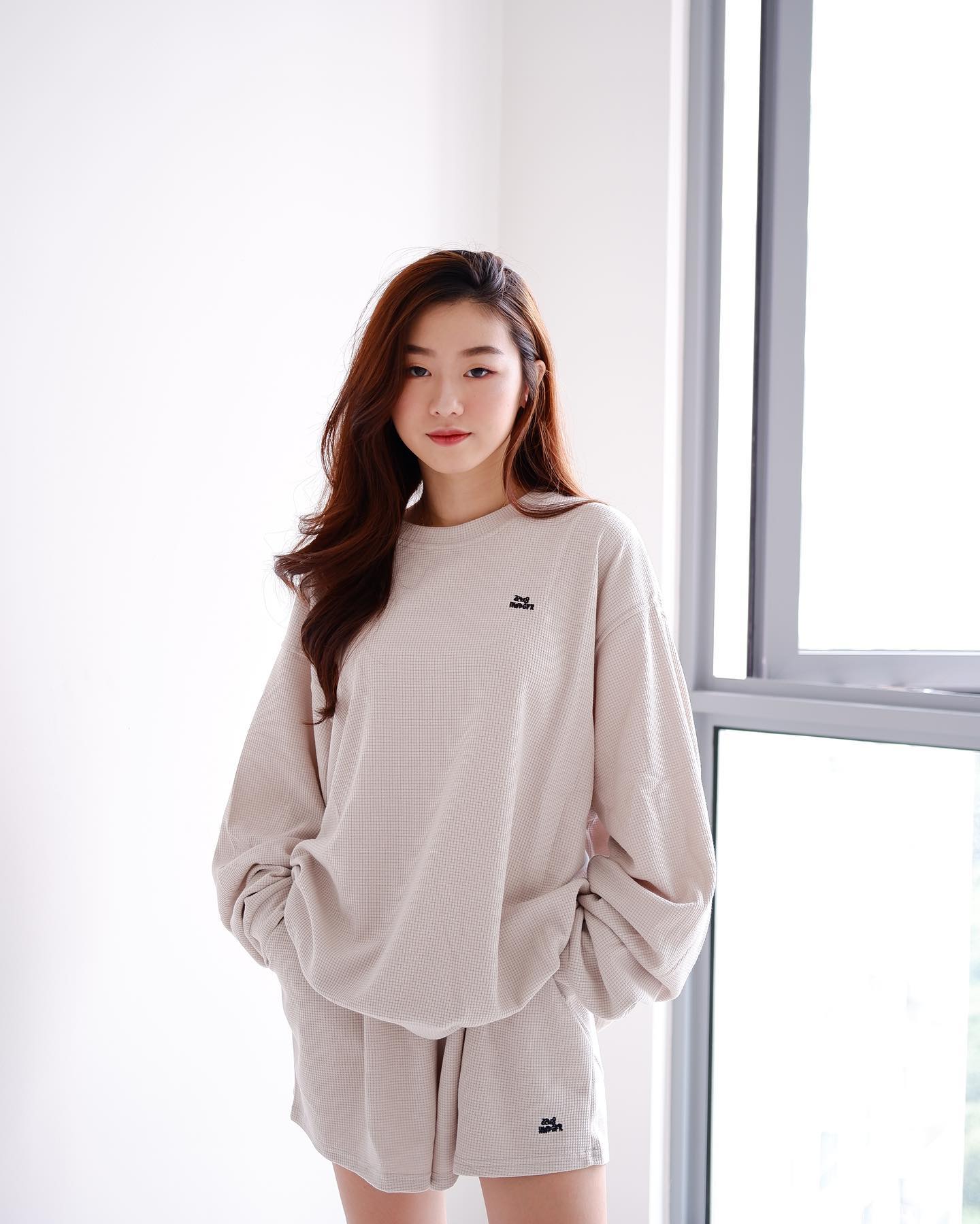 Waffle Long Sleeve Sweater & Shorts Set