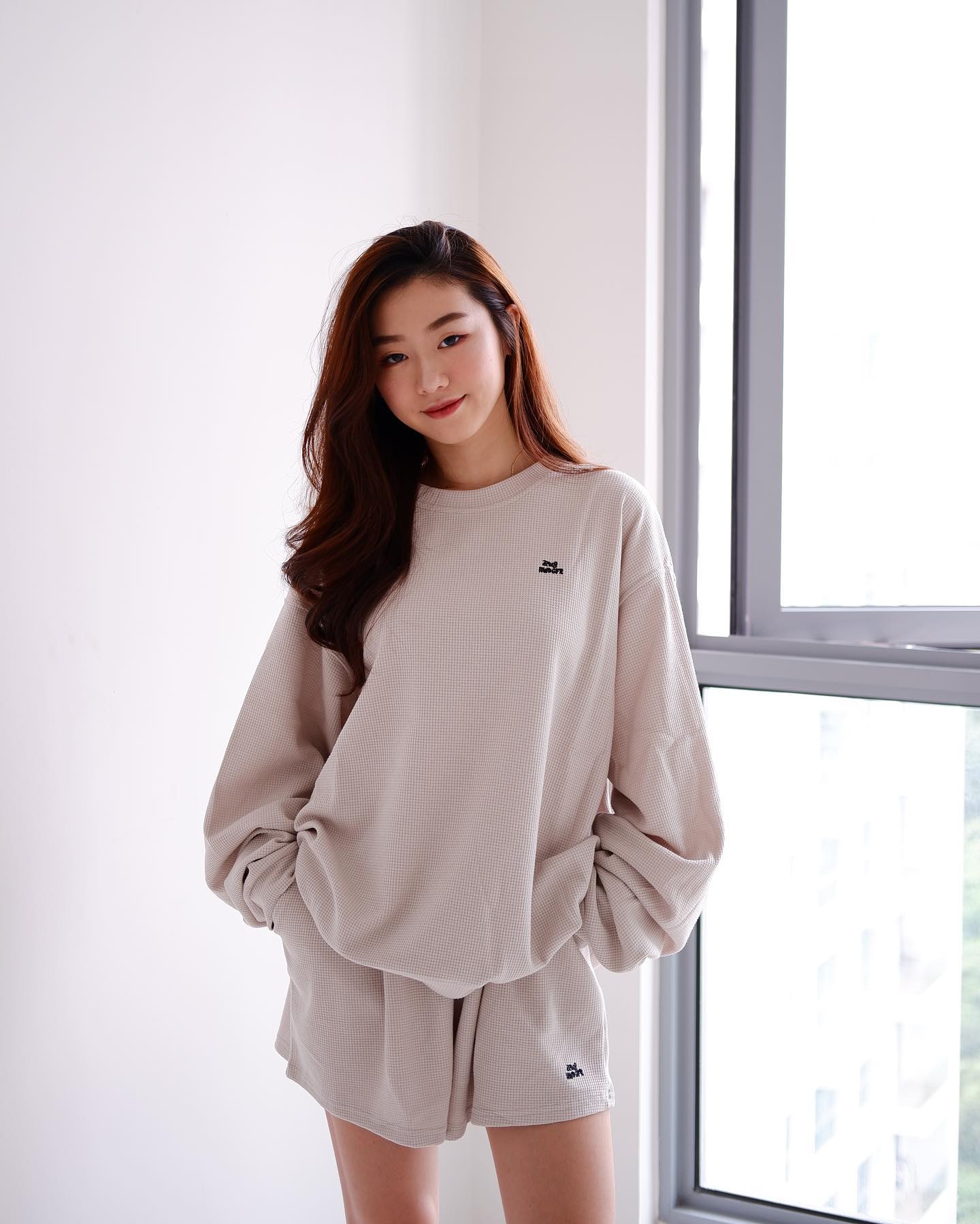 Waffle Long Sleeve Sweater & Shorts Set