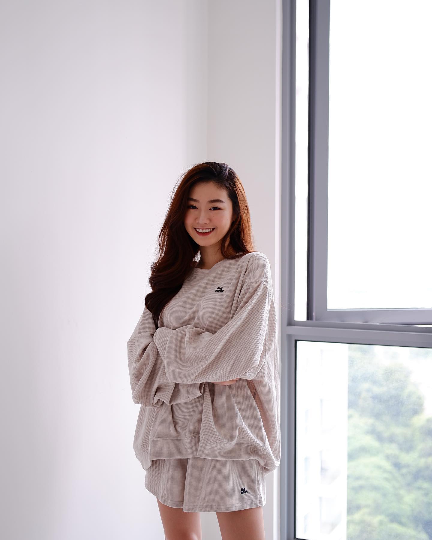 Waffle Long Sleeve Sweater & Shorts Set