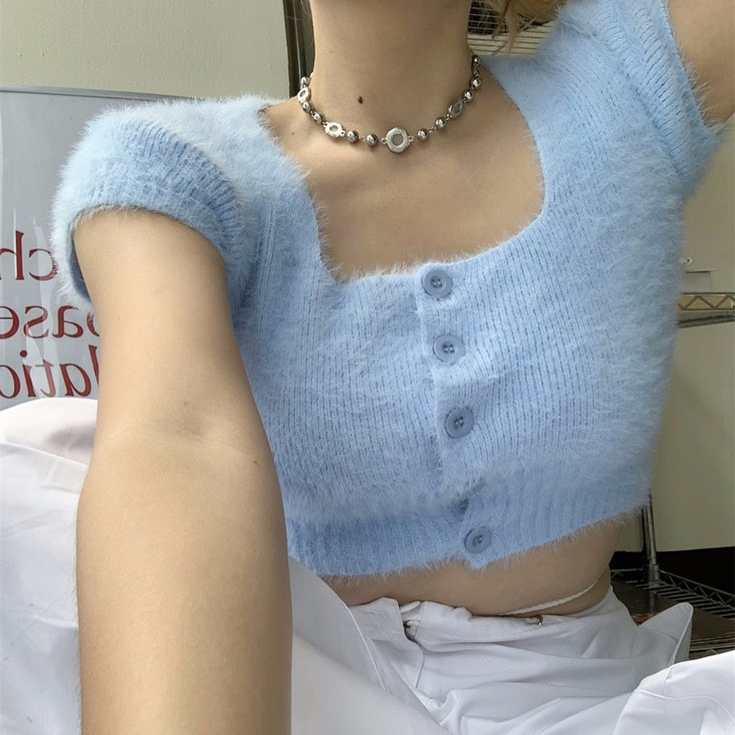 Furry Square Neck Crop Top