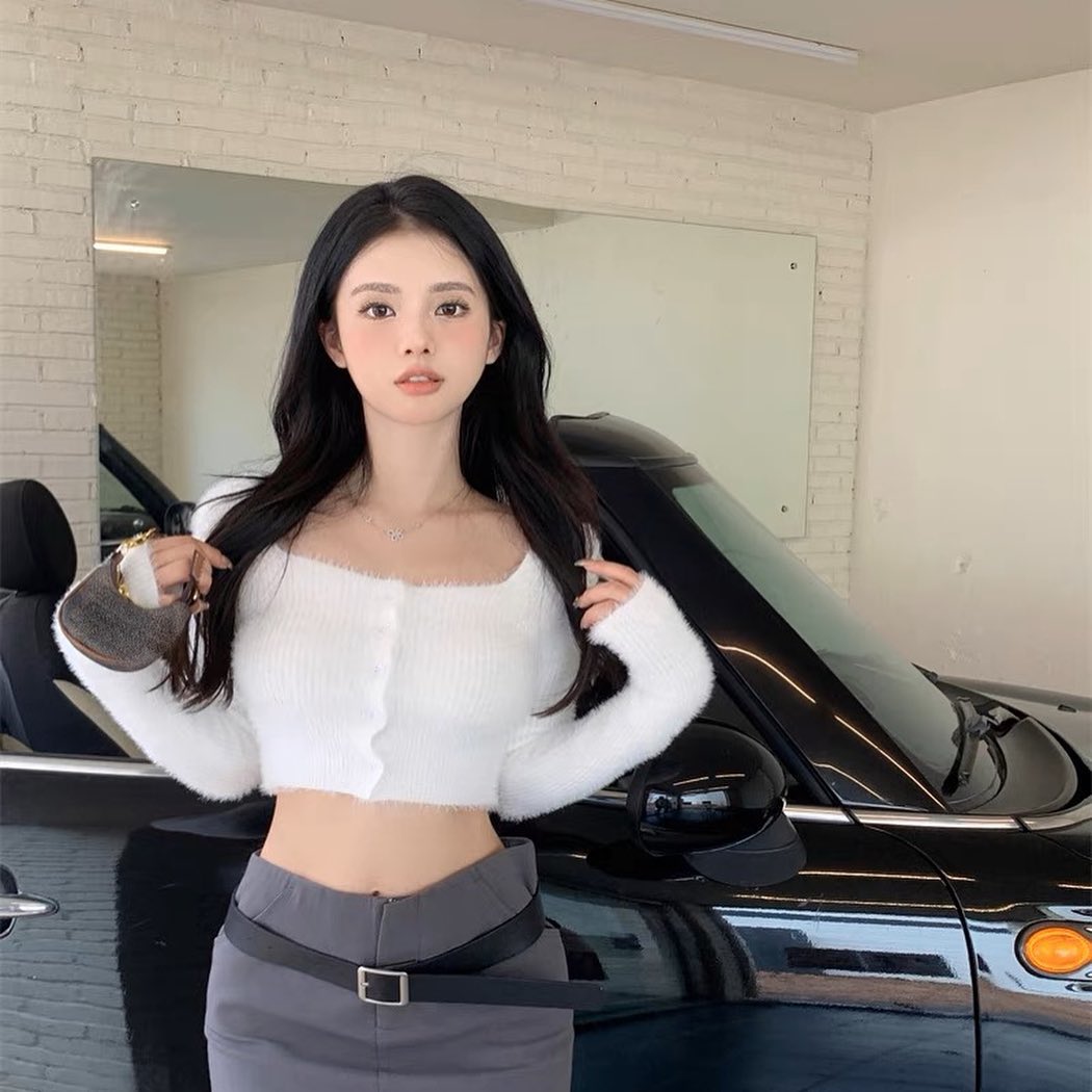 Furry Long Sleeve Button Top