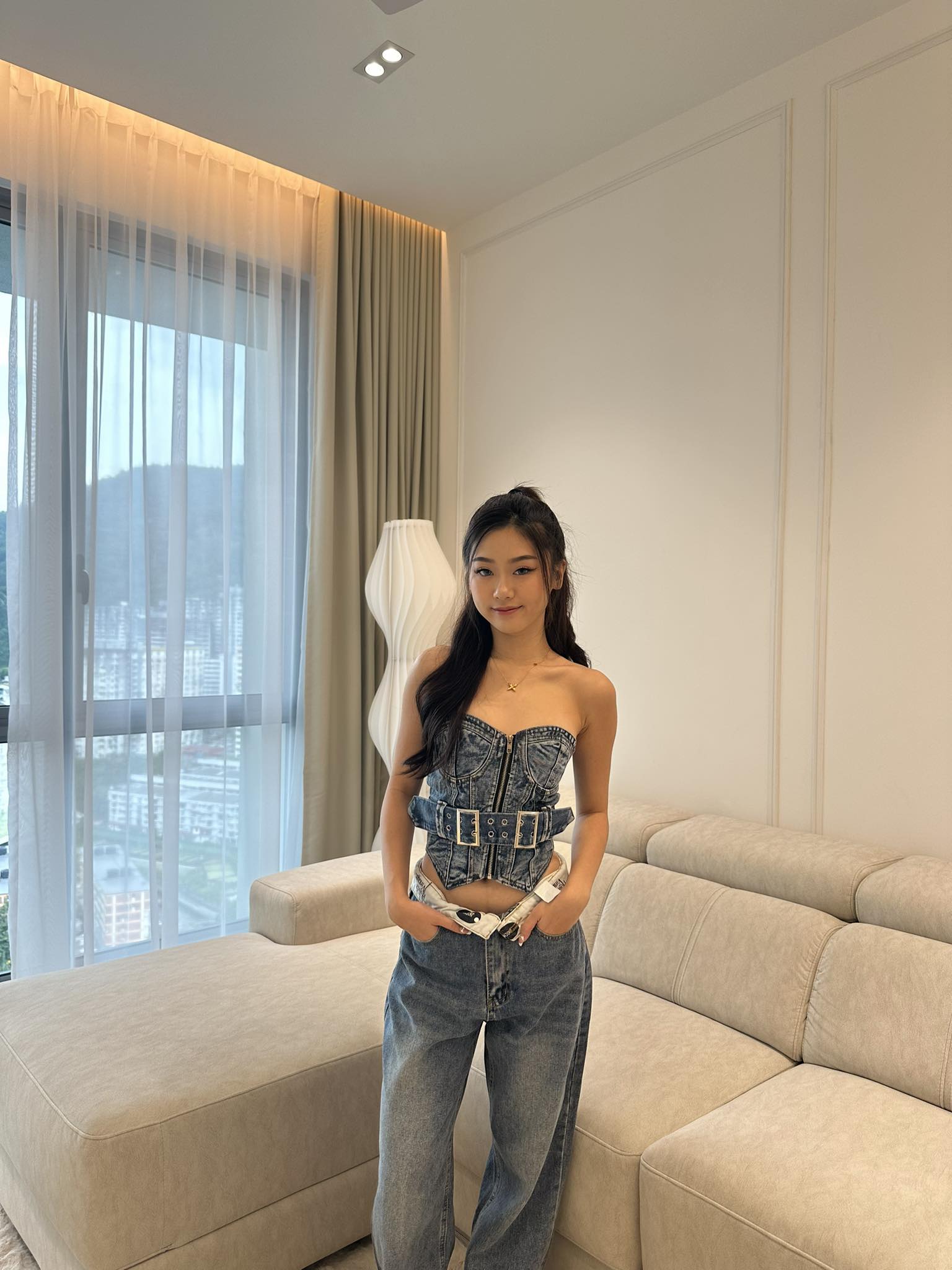 Denim Tube Top/ Denim Long Pants 