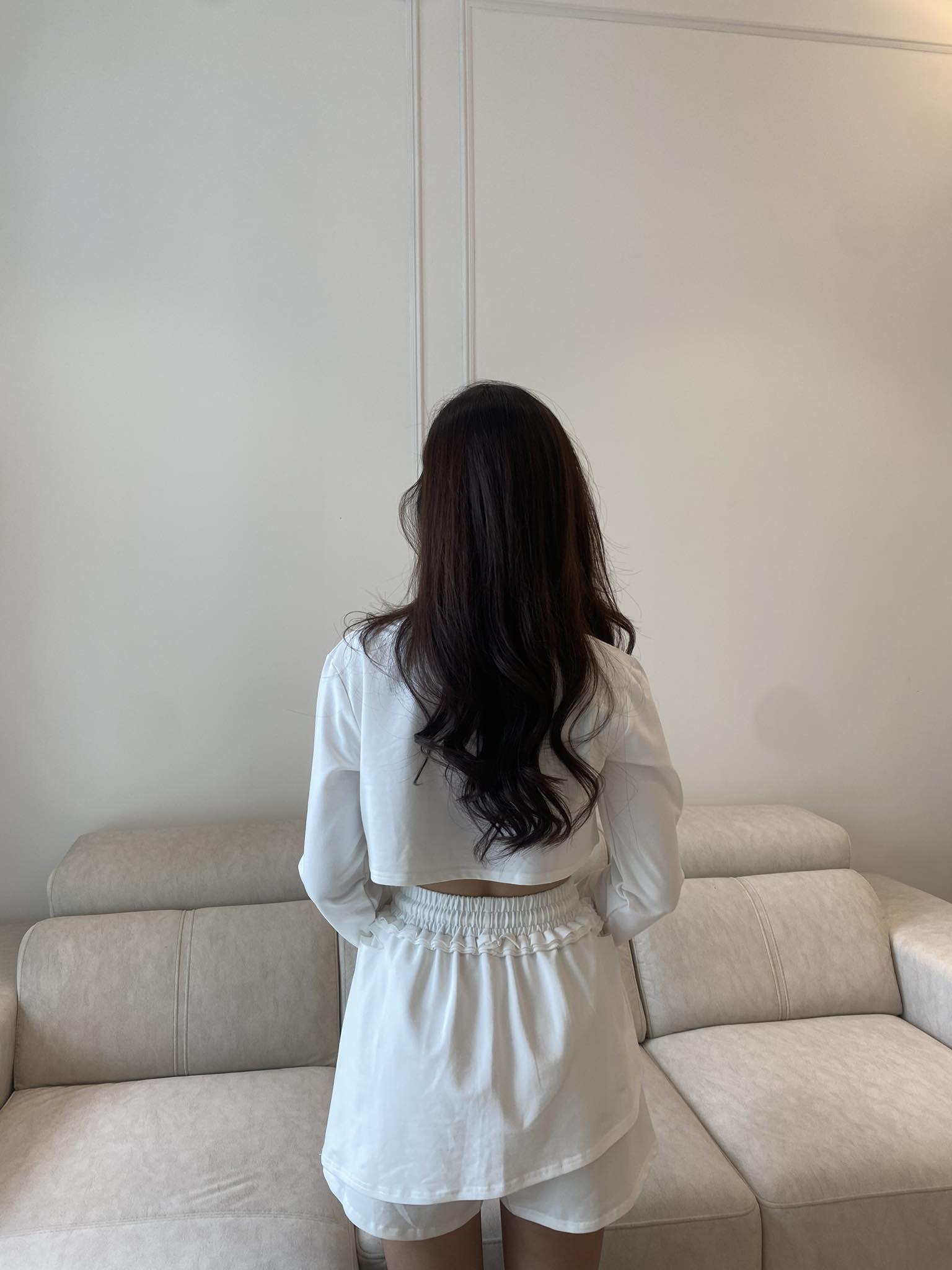 White Long Sleeve Crop Top & Skirt Set