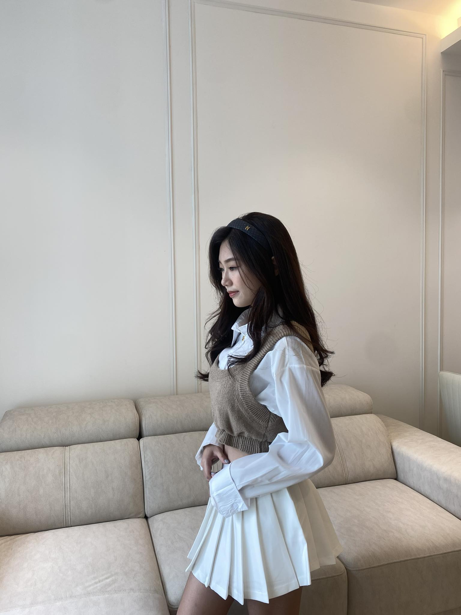 Knitted Vest Shirt w/ Tennis Skirt Set