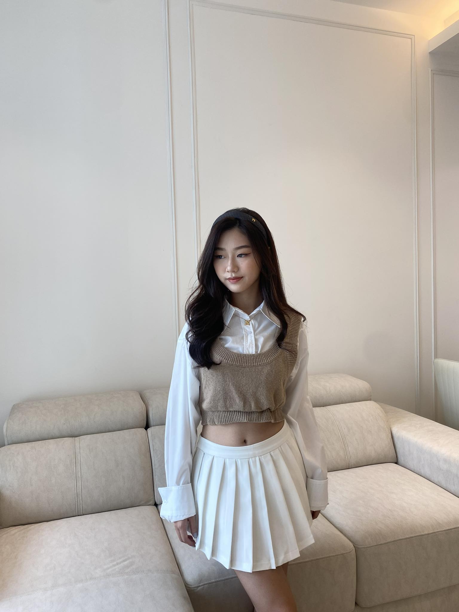 Knitted Vest Shirt w/ Tennis Skirt Set