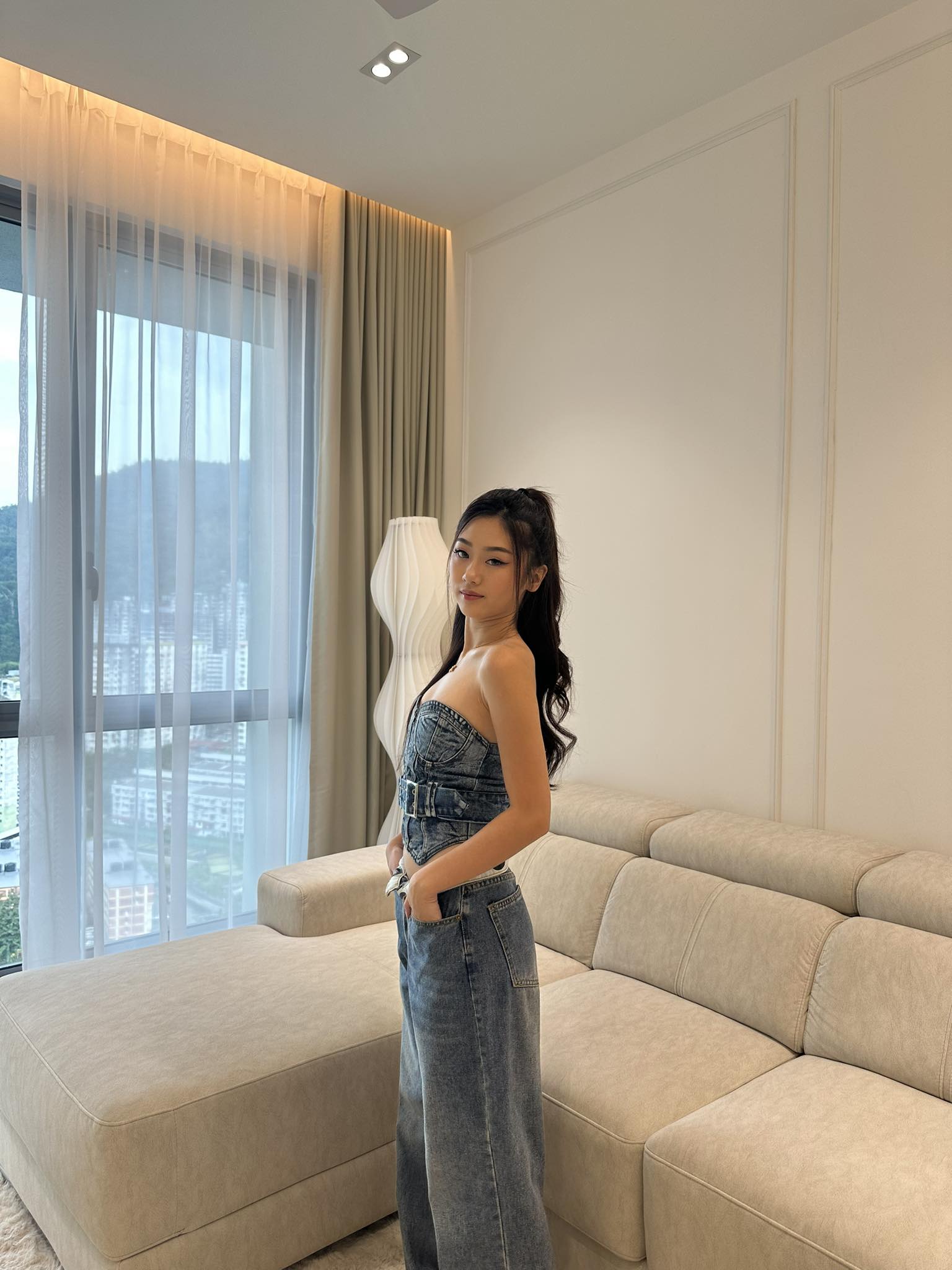 Denim Tube Top/ Denim Long Pants 