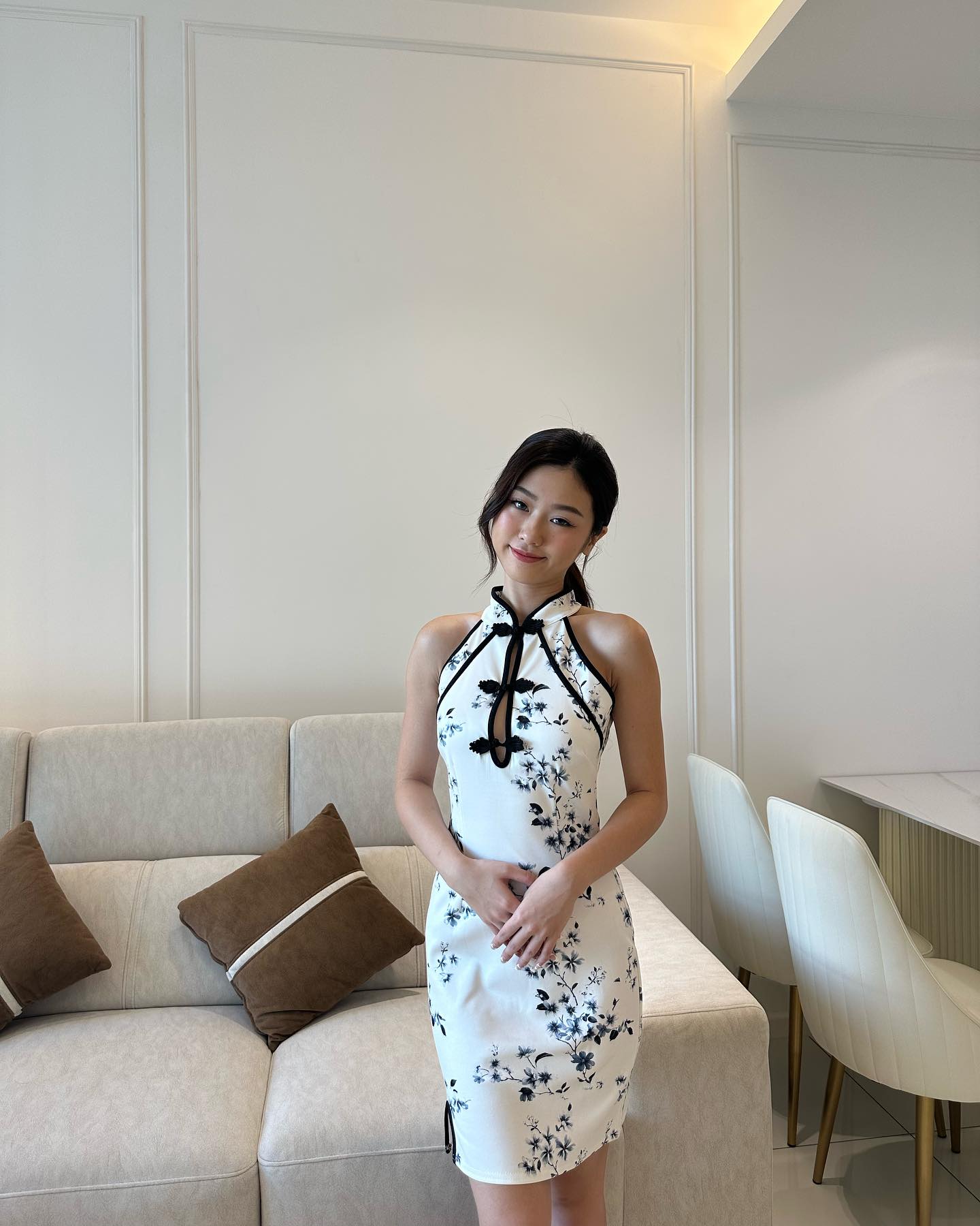 Blue Floral Printed Cheongsam