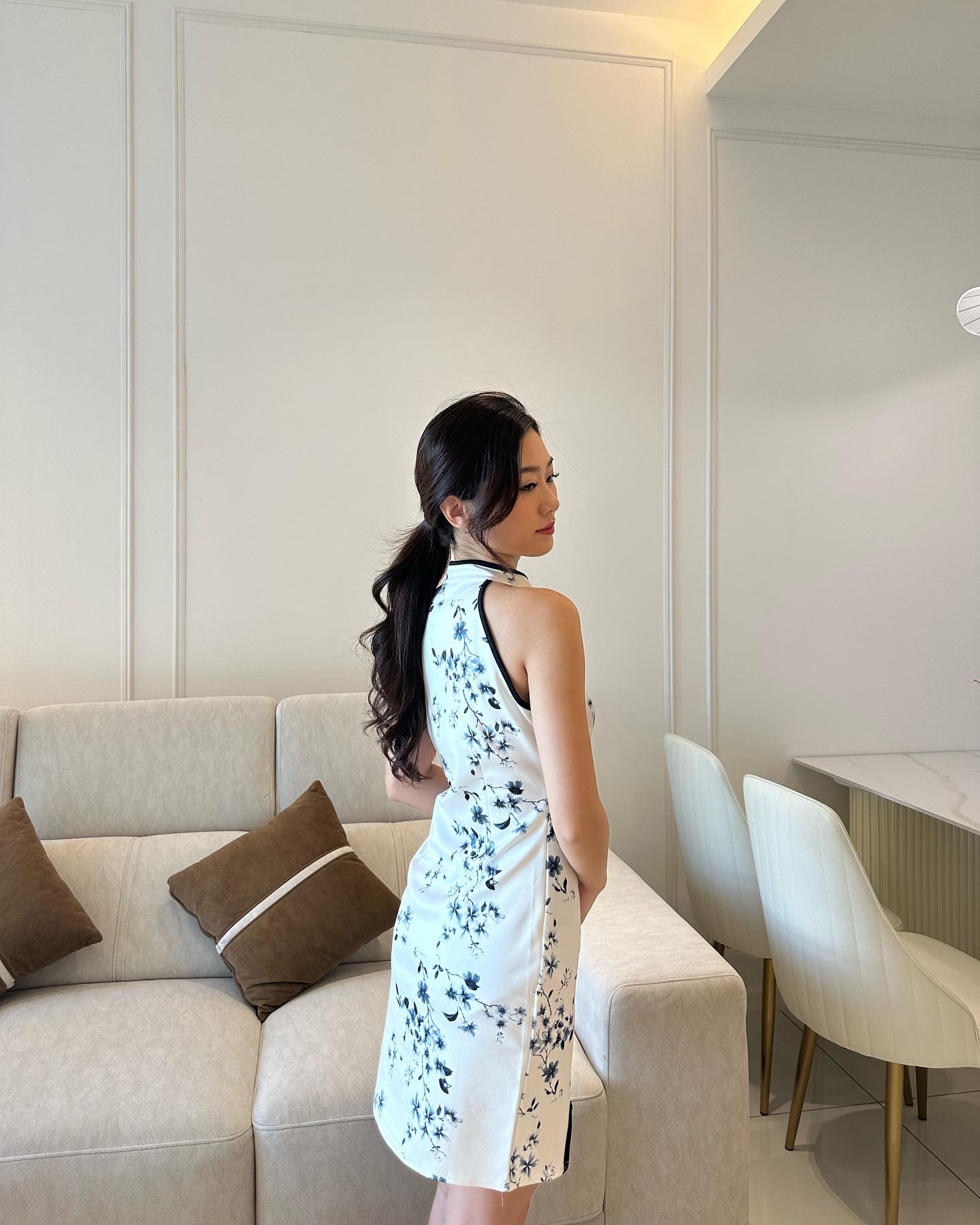 Blue Floral Printed Cheongsam