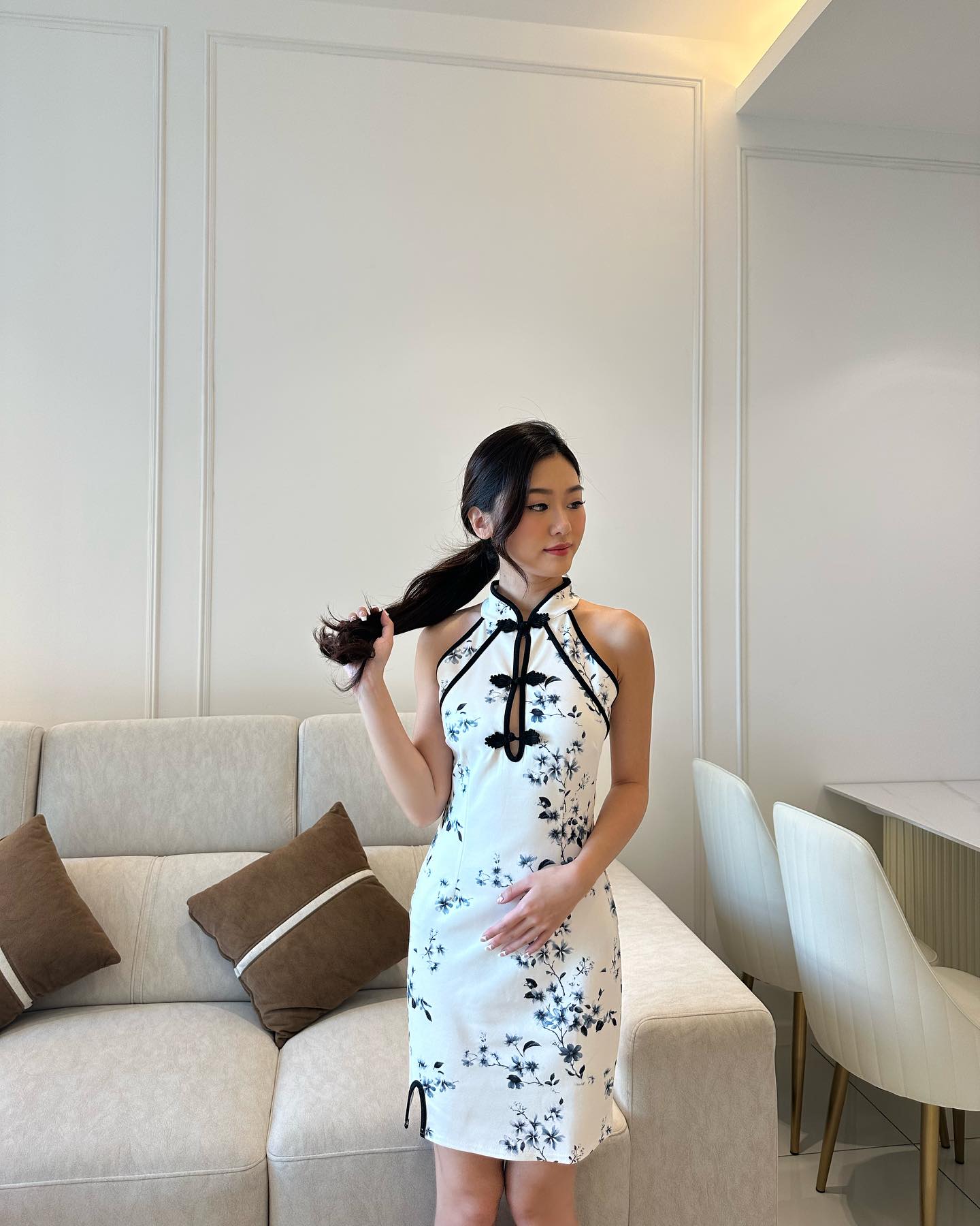 Blue Floral Printed Cheongsam