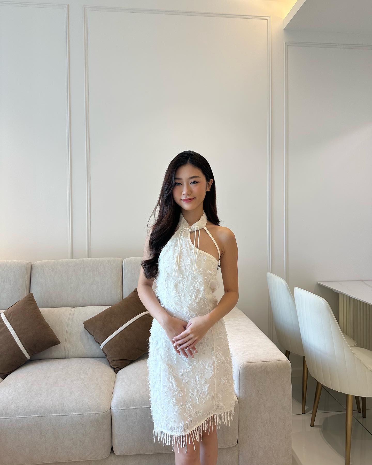 Beige Halter Cheongsam