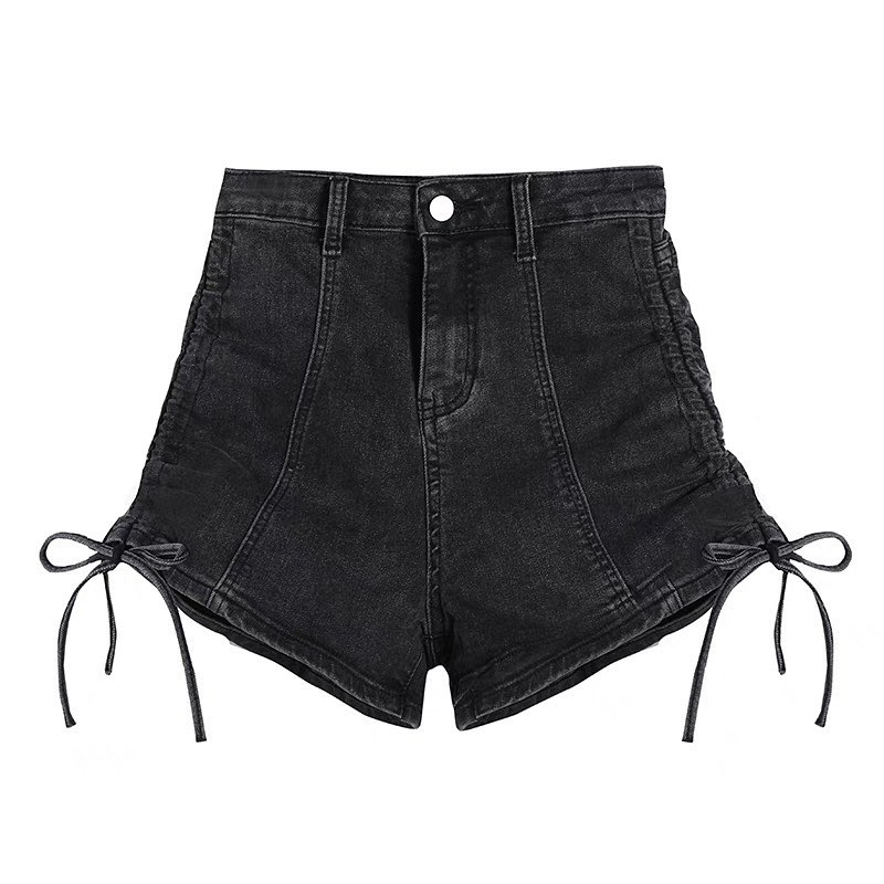 Denim high waist drawstring shorts