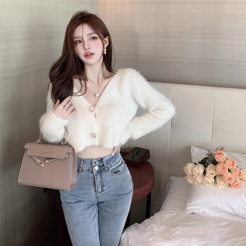 Furry crop cardigan top