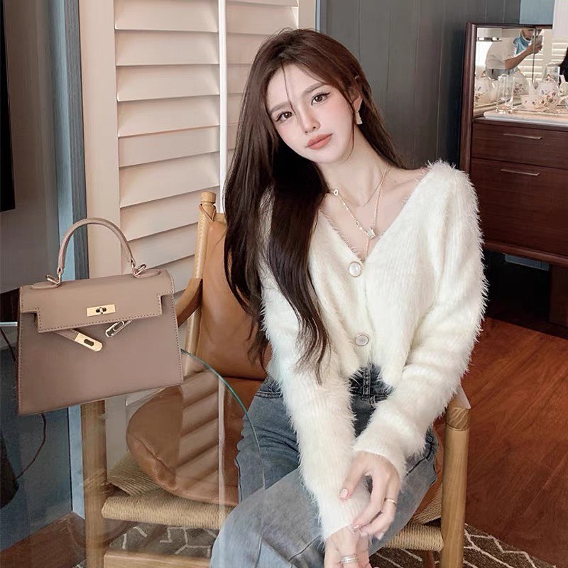 Furry crop cardigan top