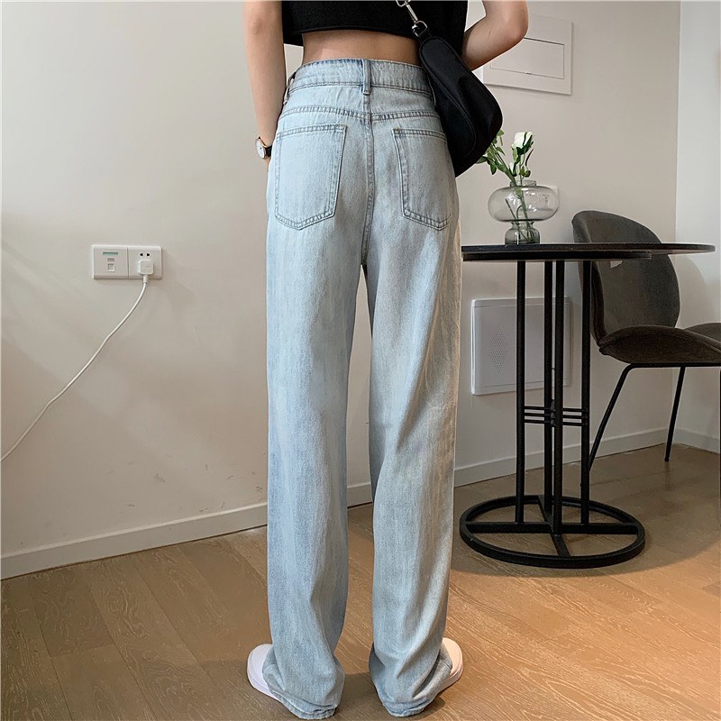 Denim straight pants