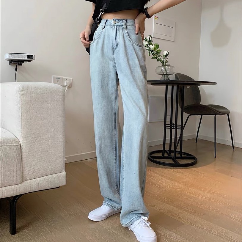 Denim straight pants