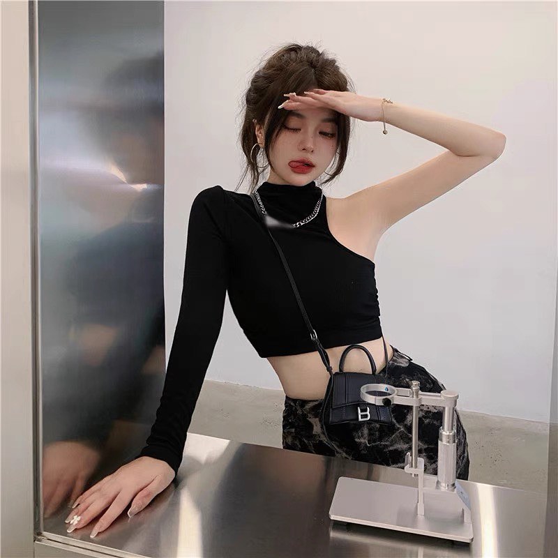 Black one shoulder crop top