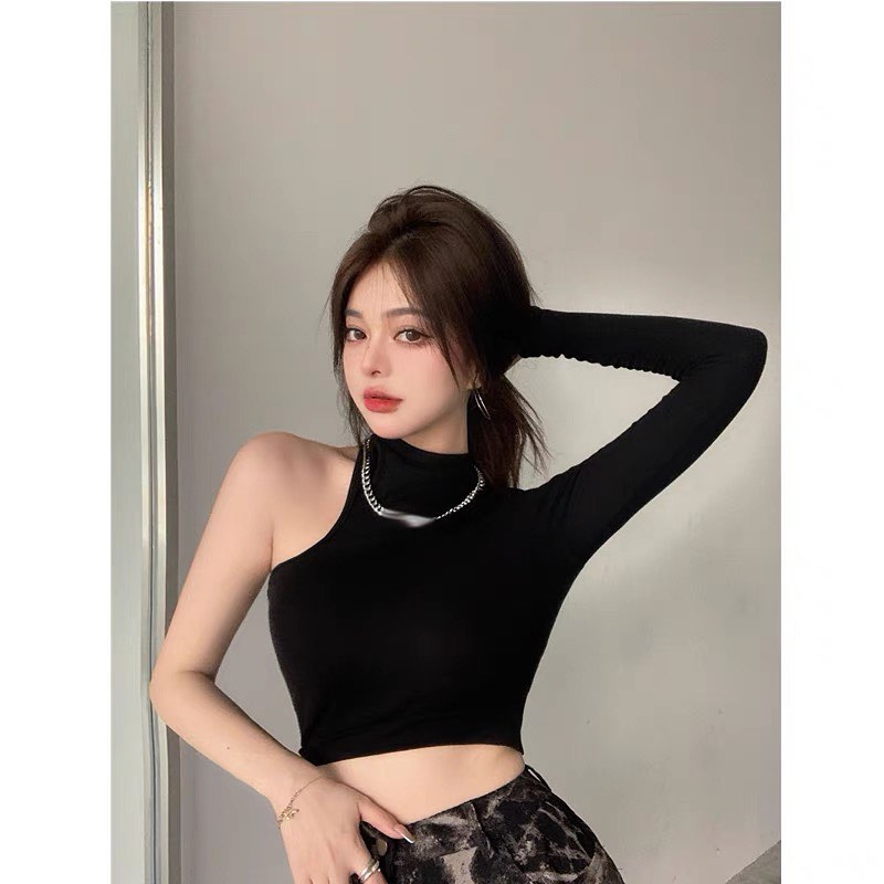 Black one shoulder crop top