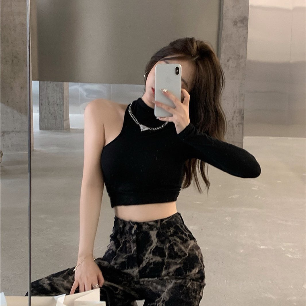 Black one shoulder crop top
