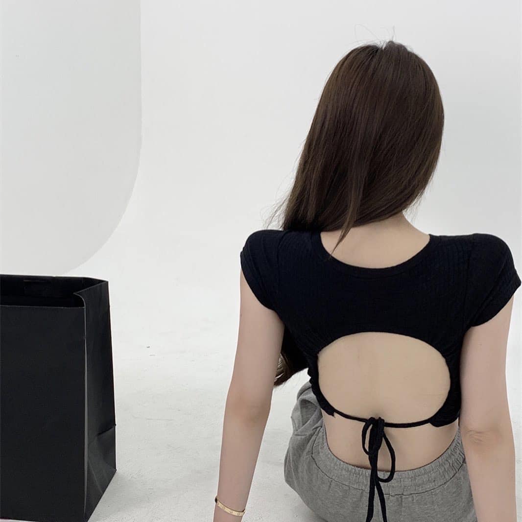 Short Sleeve Sexy Drawstring Back Top