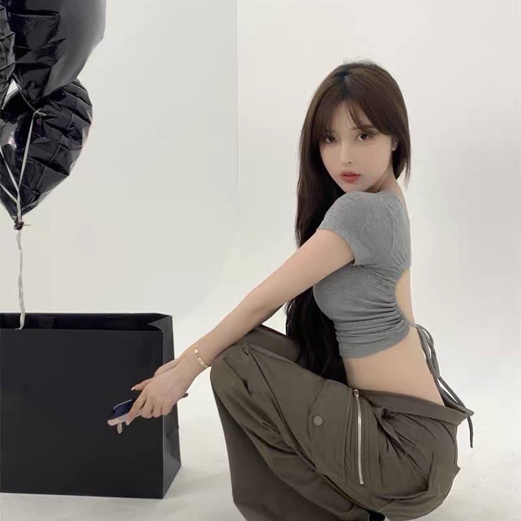 Short Sleeve Sexy Drawstring Back Top