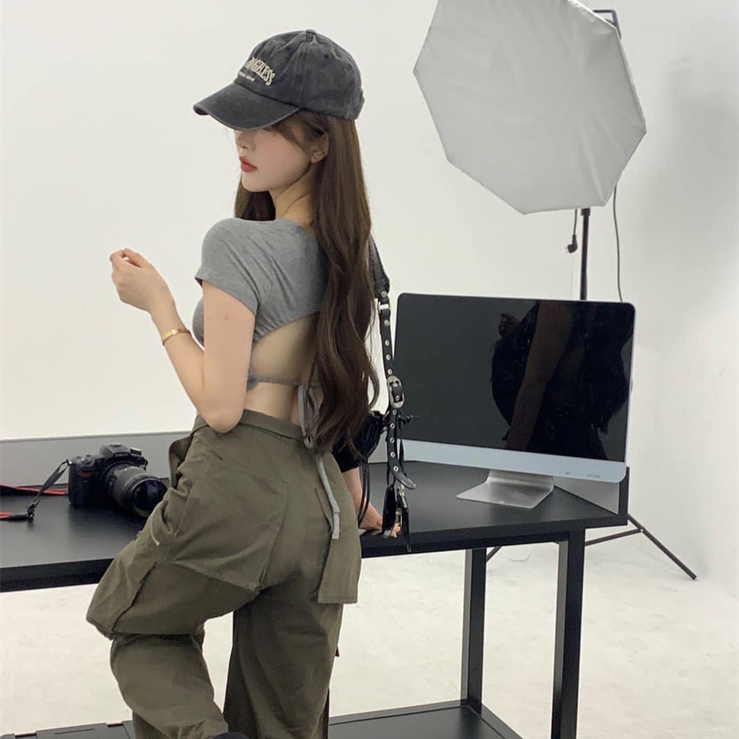 Short Sleeve Sexy Drawstring Back Top