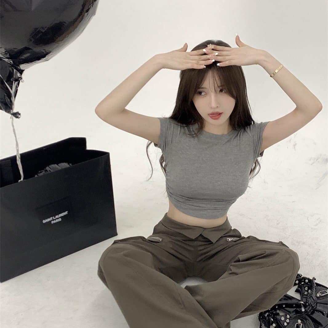 Short Sleeve Sexy Drawstring Back Top