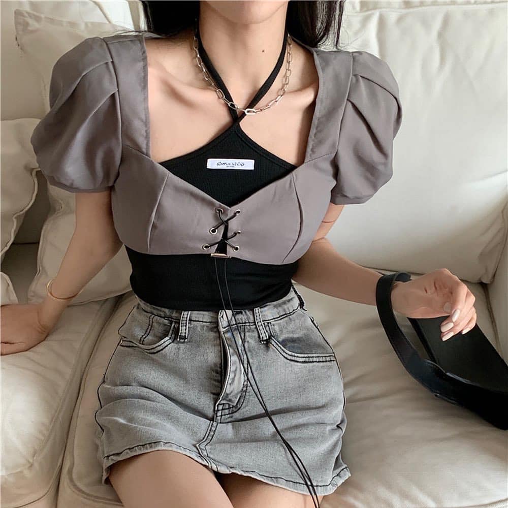 Grey Crop Outer & Halter Singlet