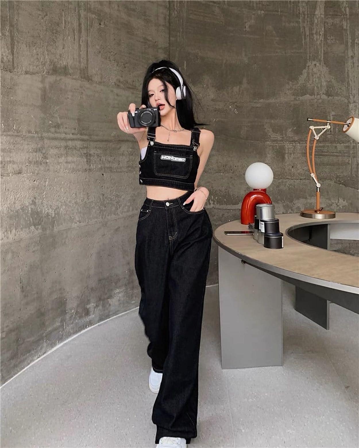 Black Denim Sleeveless Top & Denim Pants Set