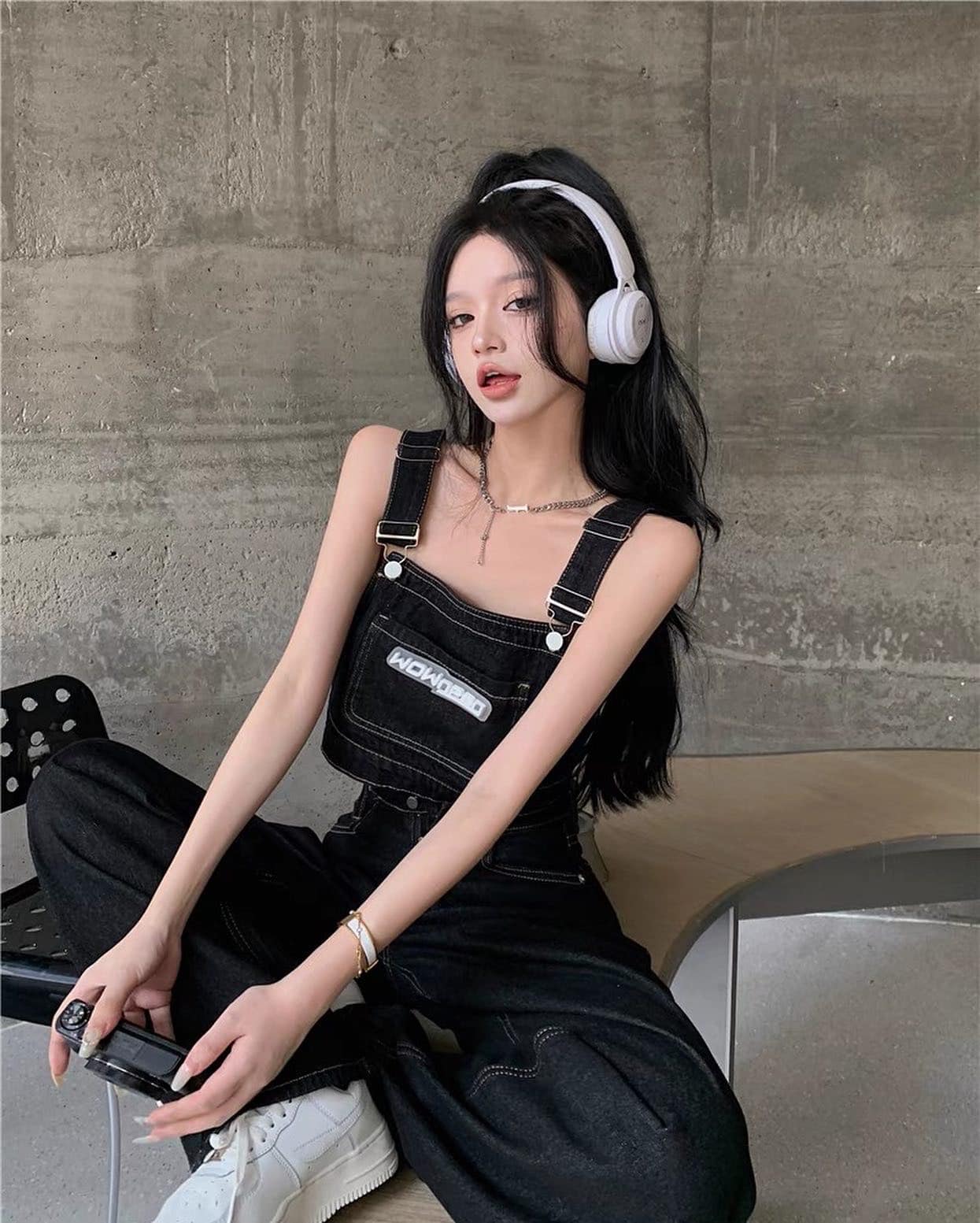 Black Denim Sleeveless Top & Denim Pants Set