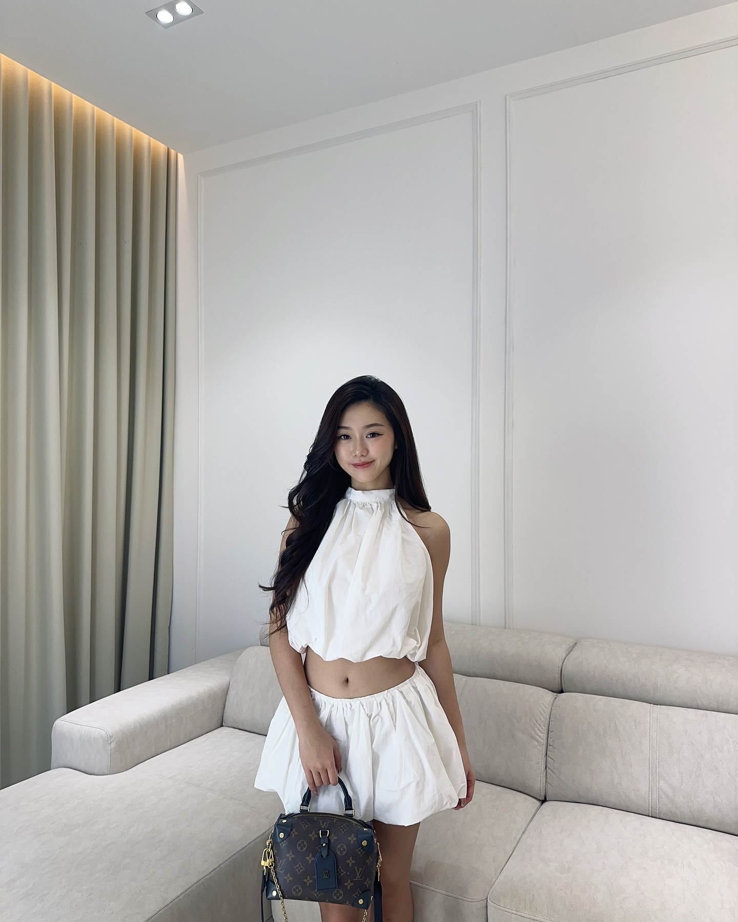 White Puffy Top & Skirt Set