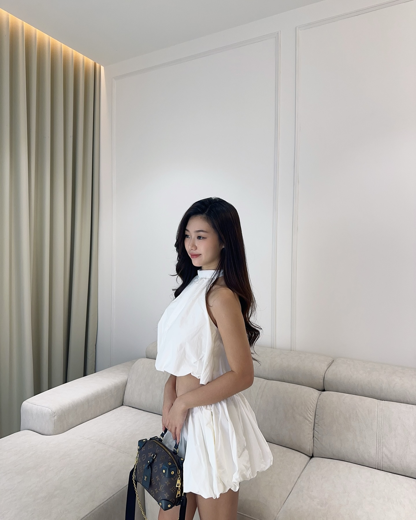 White Puffy Top & Skirt Set