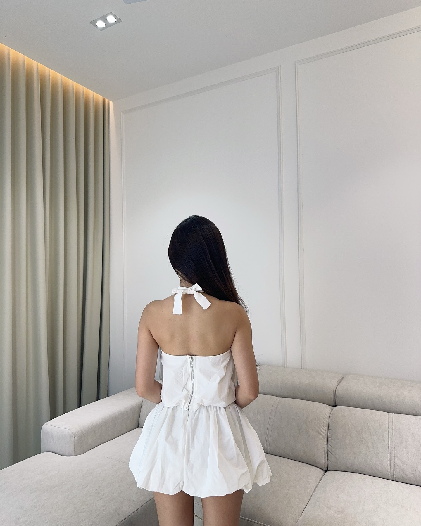 White Puffy Top & Skirt Set