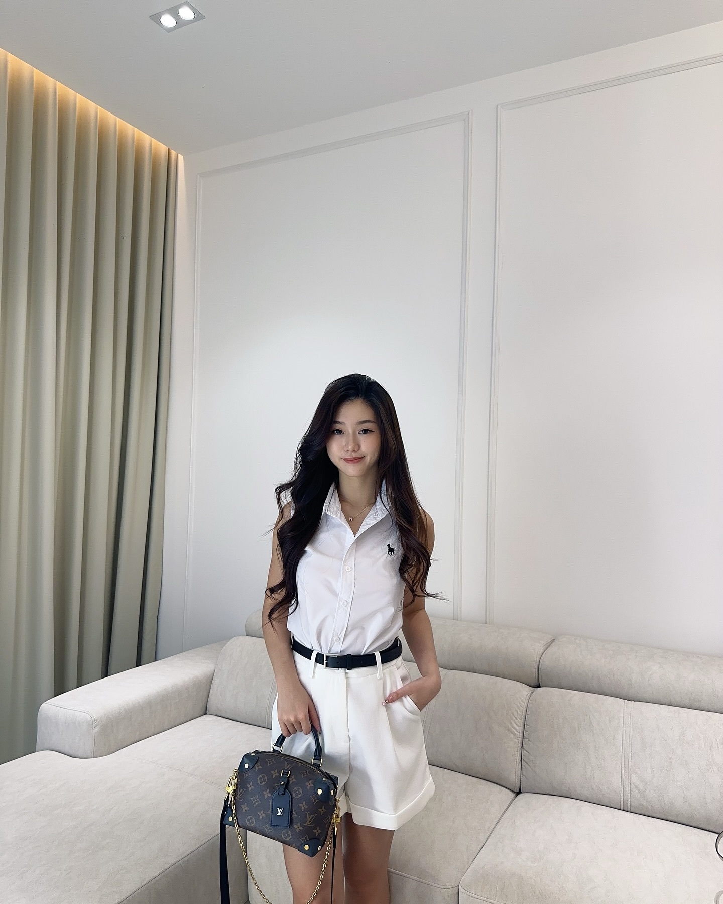 Polo Sleeveless Blouse & Shorts Set (with Belt)