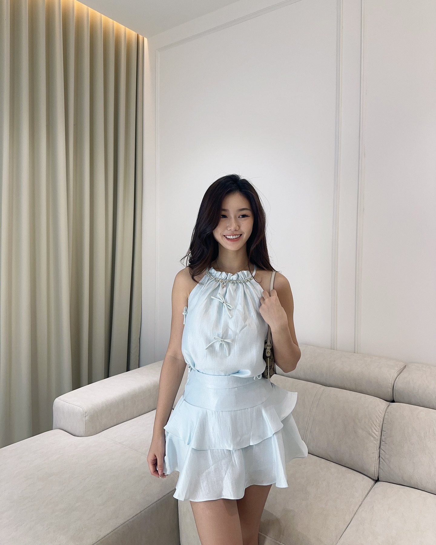 Halter Ribbon Blouse & Skirt Set