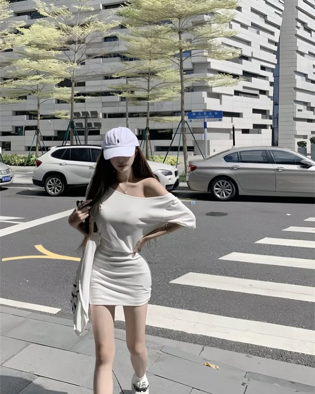 Short Sleeve Slanted Dress