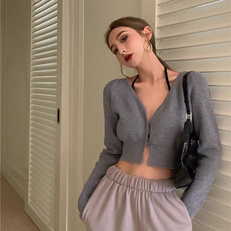 V neck long sleeve button blouse