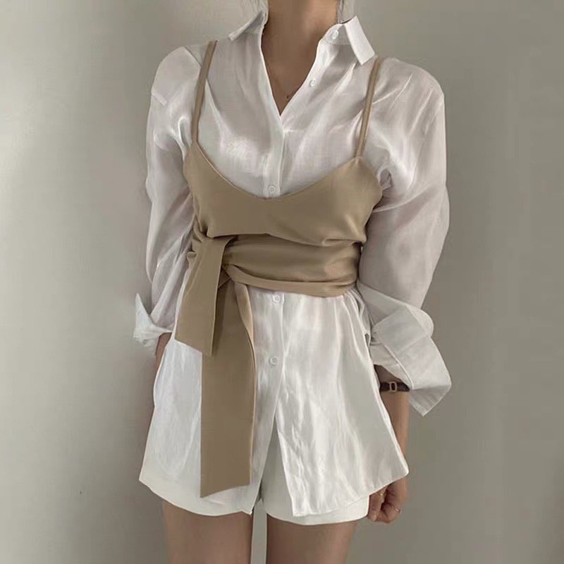 White shirt & self tie vest