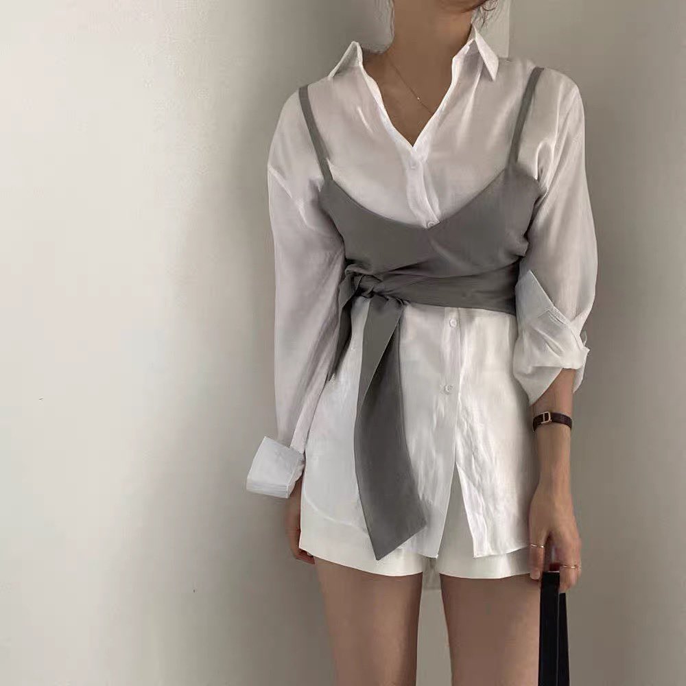 White shirt & self tie vest