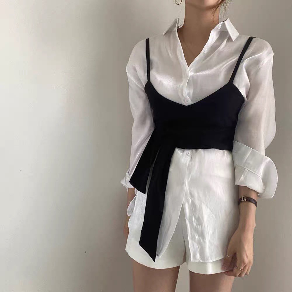 White shirt & self tie vest