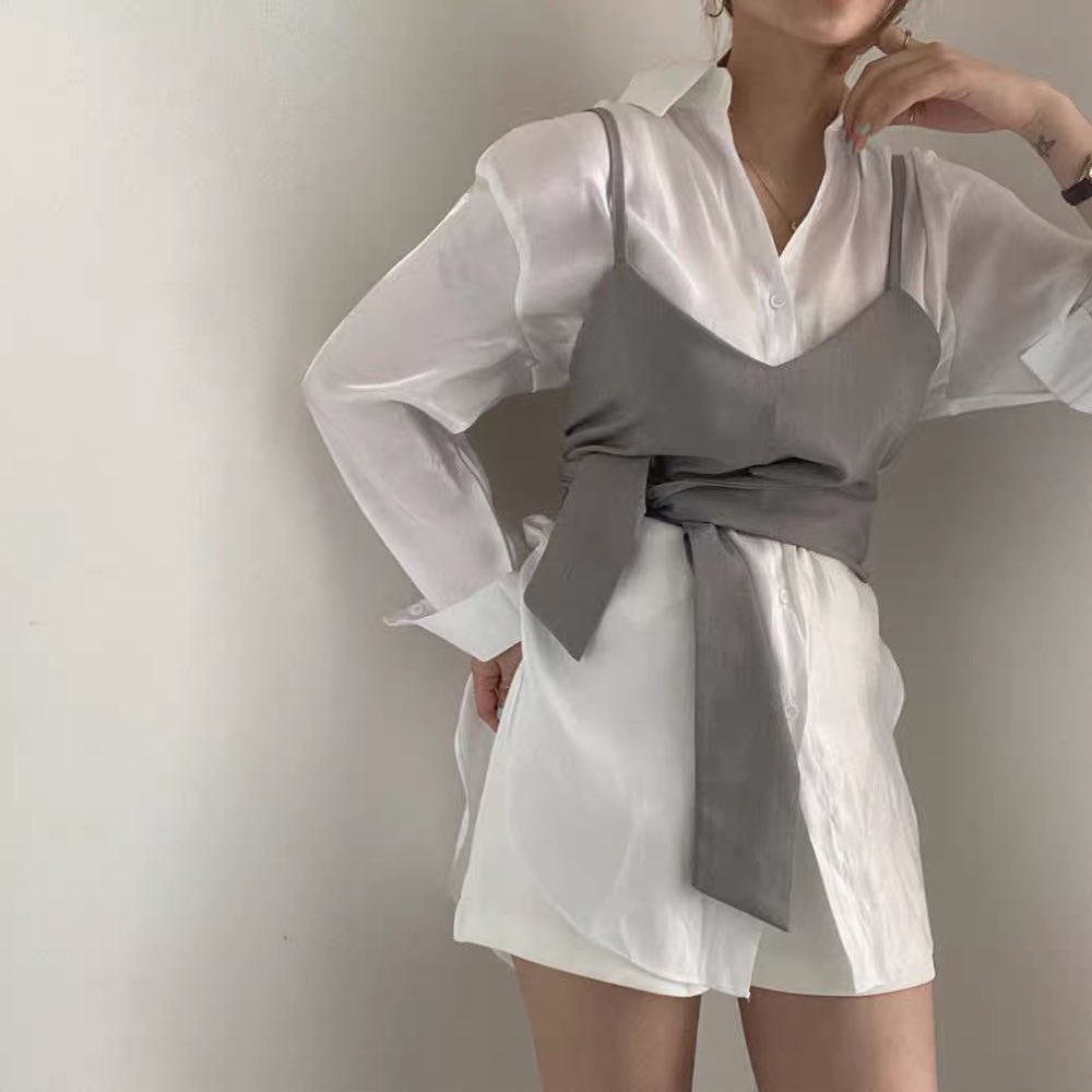 White shirt & self tie vest